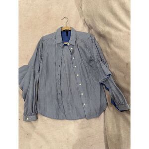 BCBG MAXAZRIA blue and white striped size S top button down with cool sleeves